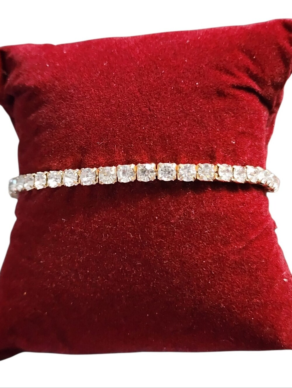 Goldtone Stretch Tennis Bracelet with Clear Crystals